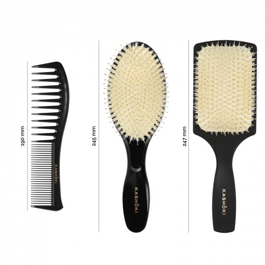 Kashōki Hasu Set de Coiffure: 1 x Brosse Démêlante, 1 x Brosse Ronde, 1 x Peigne