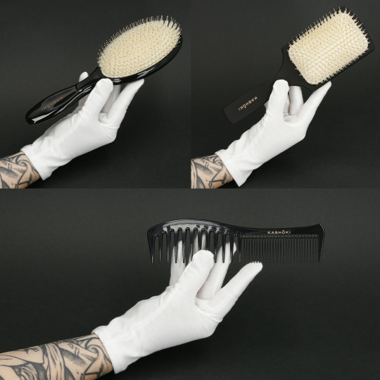 Kashōki Hasu Set de Coiffure: 1 x Brosse Démêlante, 1 x Brosse Ronde, 1 x Peigne