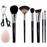 Conjunto de 8 pincéis de maquiagem profissional LUSSONI Glow Maker com esponja e modelador de cílios