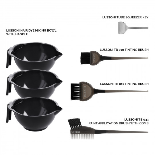 LUSSONI 7 Pcs Hair Coloring Kit: Hair Dyeing Bowls, Tinting Brushes, Tube Squeezer		