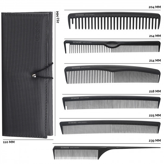 LUSSONI 7 Pcs Professional Comb Set With Case