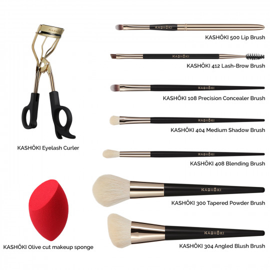 Kashōki HIMAWARI 9-teiliges Set Make-up-Pinsel mit Schwamm und Wimpernzange