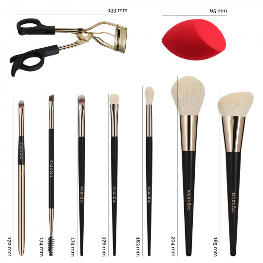 Kashōki HIMAWARI 9-teiliges Set Make-up-Pinsel mit Schwamm und Wimpernzange