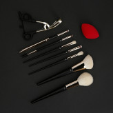 Kashōki HIMAWARI Set Pinceaux de Maquillage 9 pcs avec Recourbe Cils et Eponge