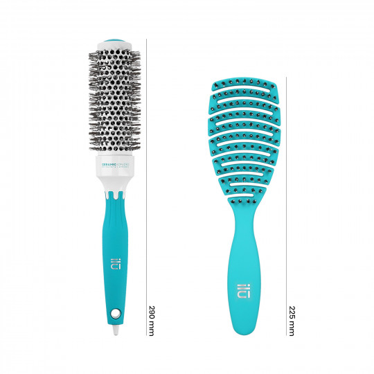 T4B ILŪ Set 2 Pcs Brosses à Cheveux Turquoise 1 Brosse Démêlante et 1 Brosse Coiffante