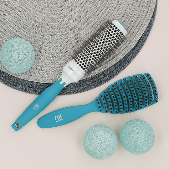 T4B ILŪ Set 2 Pcs Brosses à Cheveux Turquoise 1 Brosse Démêlante et 1 Brosse Coiffante