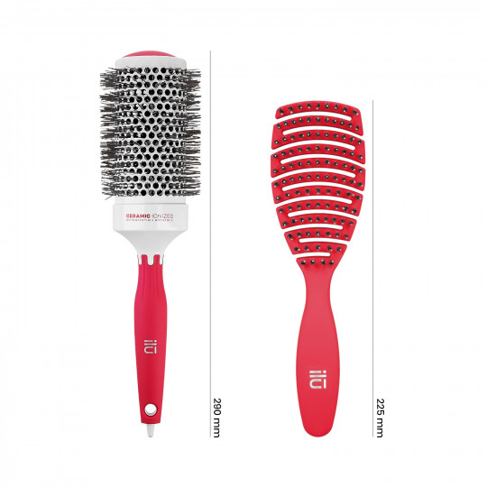 T4B ILŪ Set 2 Brosse à Cheveux Rouges 1 Brosse Démêlante et 1 Brosse Coiffante