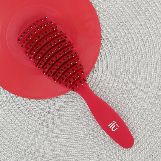 T4B ILŪ Set 2 Brosse à Cheveux Rouges 1 Brosse Démêlante et 1 Brosse Coiffante