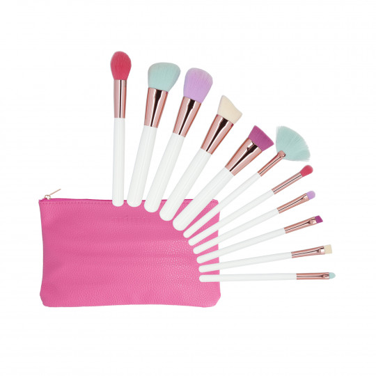 MIMO fra Tools For Beauty, Sæt med 11 makeupbørster med kosmetiktaske, Flerfarvet