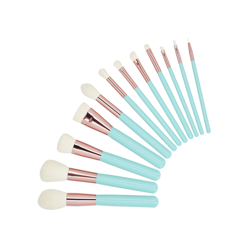 MIMO by Tools For Beauty, Zestaw 12 pędzli do makijażu z kosmetyczką, Turkusowy