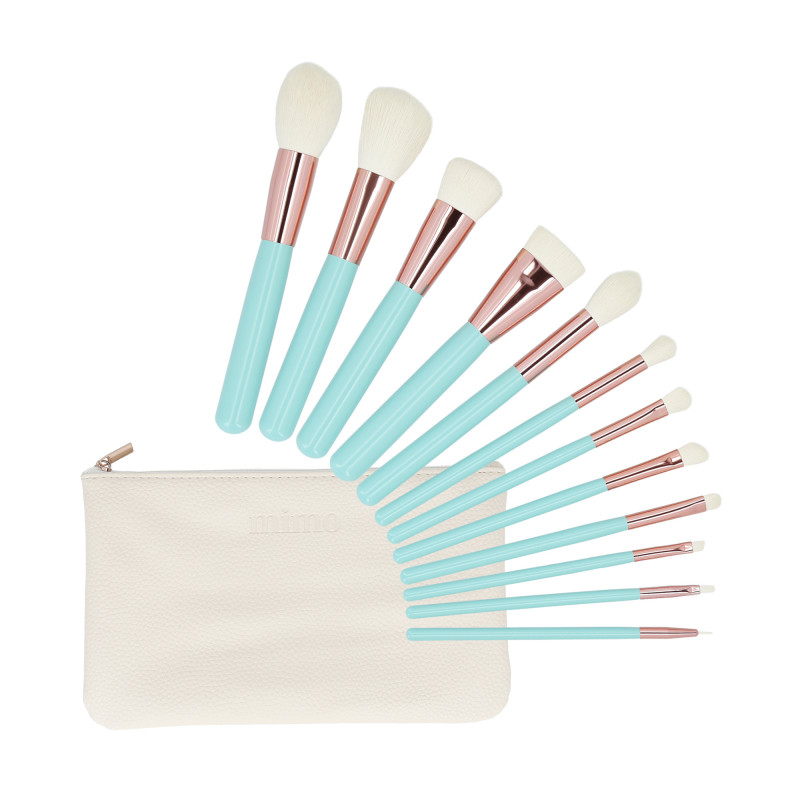 MIMO by Tools For Beauty, conjunto de 12 pincéis de maquiagem com bolsa de cosméticos, turquesa