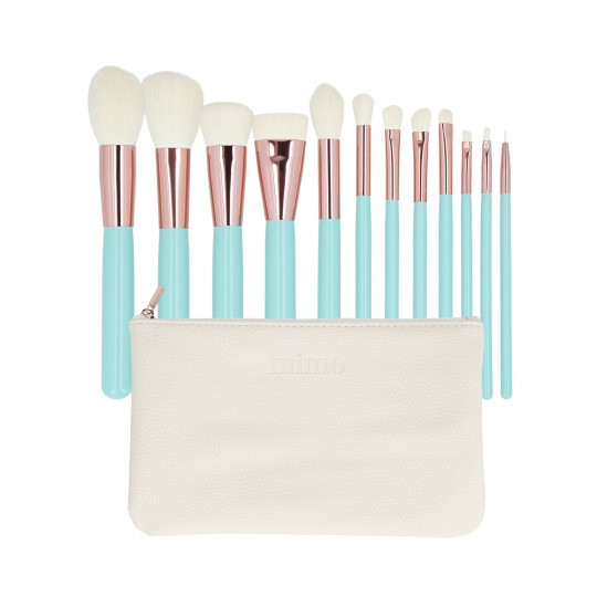 MIMO by Tools For Beauty, conjunto de 12 pincéis de maquiagem com bolsa de cosméticos, turquesa