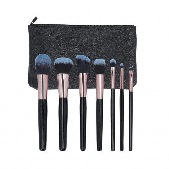 MIMO by Tools For Beauty, Set de 7 Brochas de Maquillaje con Estuche, Negro