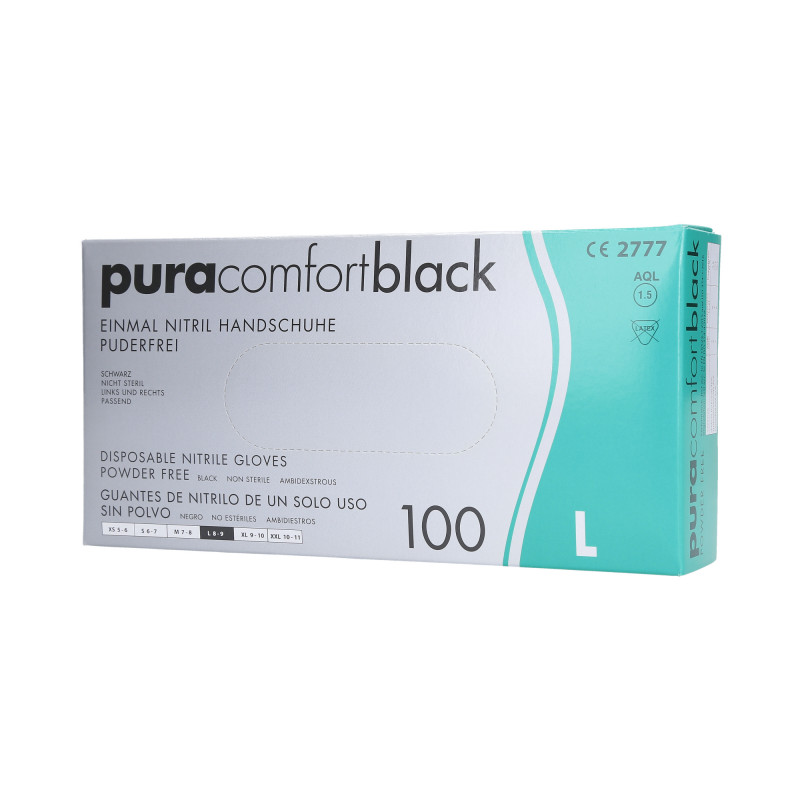 PURA COMFORT Eldobható nitril kesztyű, fekete, L-es méret, 100 db.