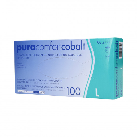 PURA COMFORT Luvas descartáveis de nitrilo, azul cobalto, tamanho L, 100 unid.