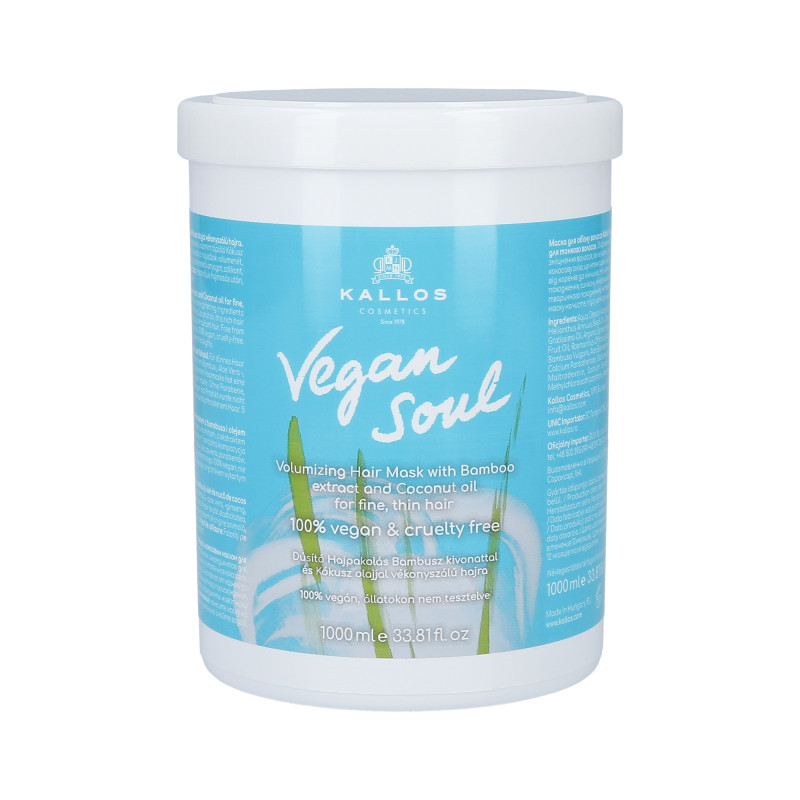 KALLOS VEGAN SOUL Maske der giver håret volumen, 1000 ml