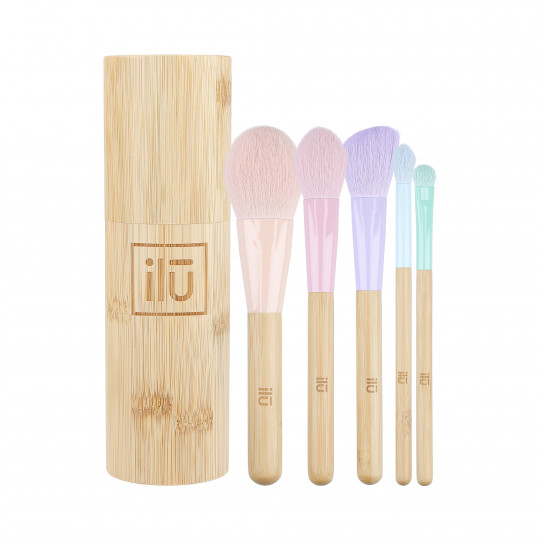 ILŪ BambuM! Conjunto de 5 pincéis de maquiagem + tubo de armazenamento de bambu