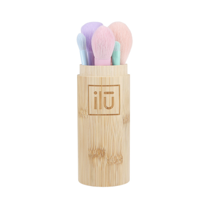 ILŪ BambooM! Set de 5 Pinceaux de Maquillage et 1 Tube Porte-pinceaux en Bambou