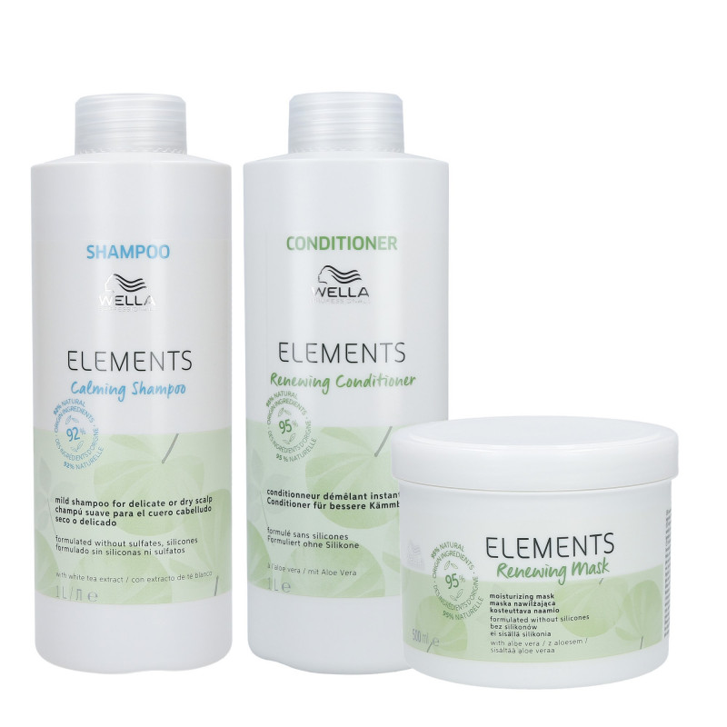 Conjunto WELLA PROFESSIONALS ELEMENTS shampoo 1000ml + condicionador 1000ml + máscara 500ml