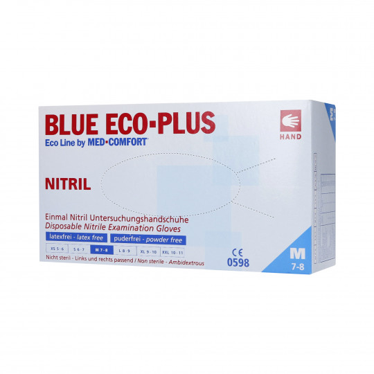 MED COMFORT Blue ECO-PLUS Jednorazowe rękawiczki z nitrylu, kolor niebieski, rozmiar M, 100szt.