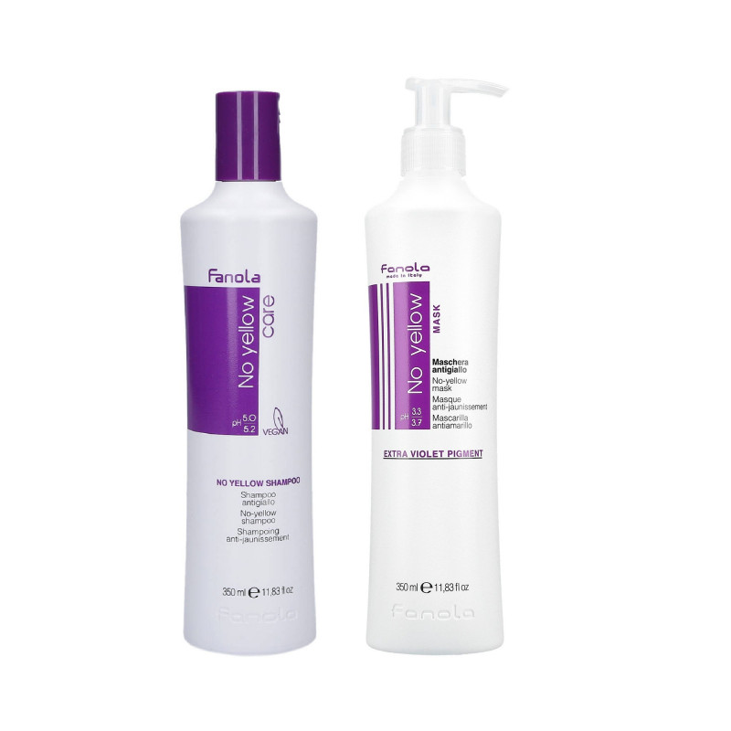 FANOLA NO YELLOW Conjunto para cabelos loiros: shampoo 350ml + máscara 350ml