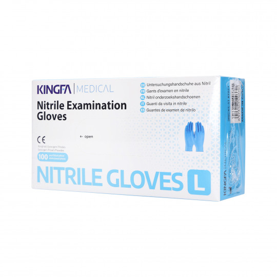 KINGFA MEDICAL Jednorazowe rękawiczki z nitrylu, kolor niebieski, rozmiar L, 100szt.