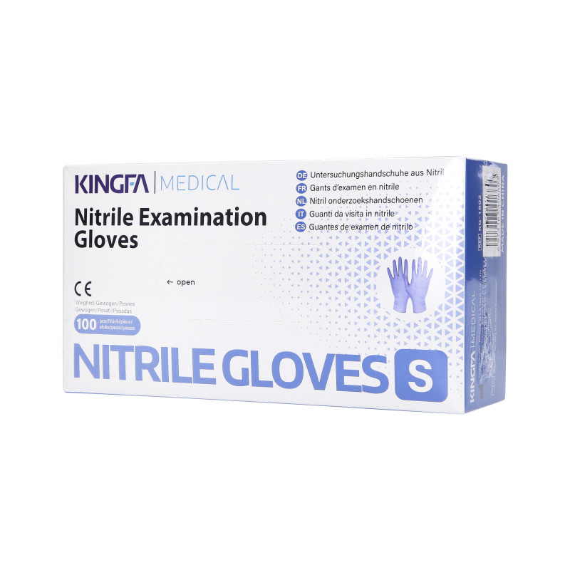 KINGFA MEDICAL Jednorazowe rękawiczki z nitrylu, kolor fioletowy, rozmiar S, 100szt.