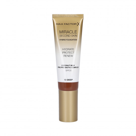 MAX FACTOR MIRACLE Second Skin Base de maquillaje facial hidratante SPF20 013 Deep 30ml