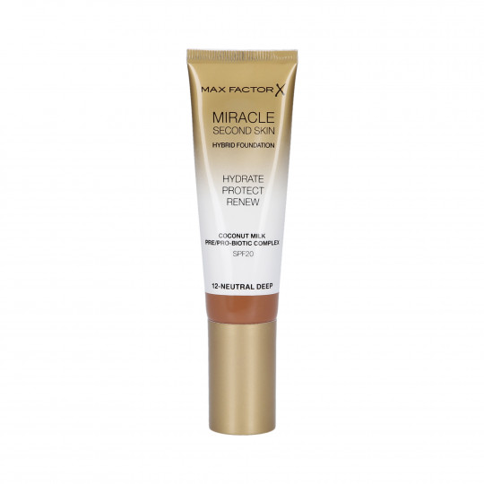 MAX FACTOR MIRACLE Second Skin Base hidratante facial SPF20 012 Natural Deep 30ml