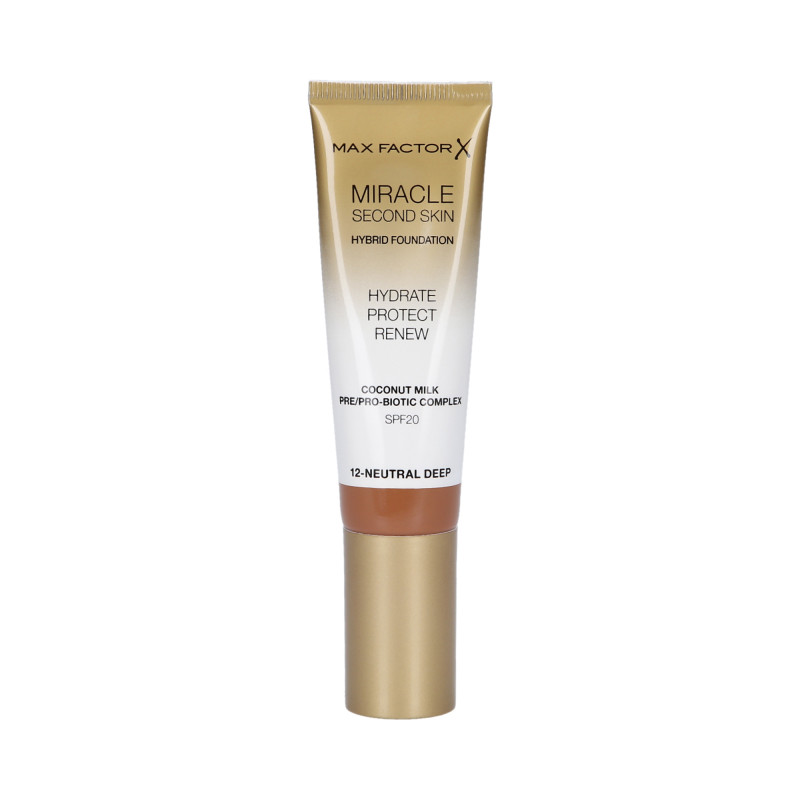 MAX FACTOR MIRACLE Second Skin Base hidratante facial SPF20 012 Natural Deep 30ml