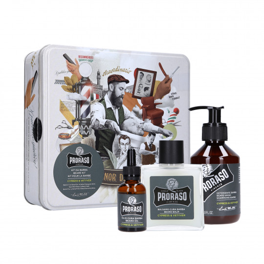 PRORASO Cypres & Vetyver Set containing shampoo and beard oil
