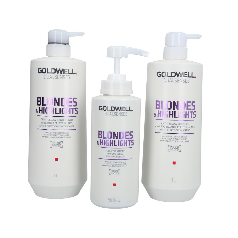 GOLDWELL DUALSENSES BLONDES&HIGHLIGHTS Champú 1000ml+ Acondicionador 1000ml +  Tratamiento 500ml