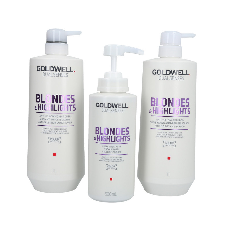 GOLDWELL DUALSENSES BLONDES&HIGHLIGHTS Shampoo 1000ml+Conditioner 1000ml+Trattamento 500ml