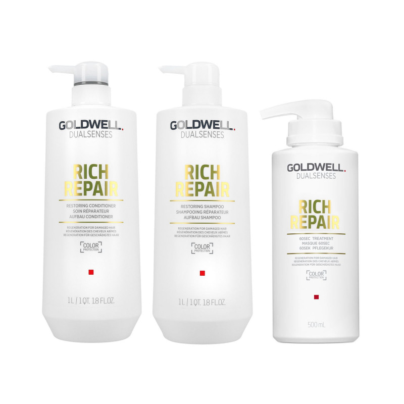 GOLDWELL DUALSENSES RICH REPAIR Shampoo 1000 ml + Balsam 1000 ml + Behandling 500 ml