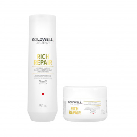 GOLDWELL Dualsenses Rich Repair Restoring Shampoo 250ml + 60Sec Treatment 200ml Set 