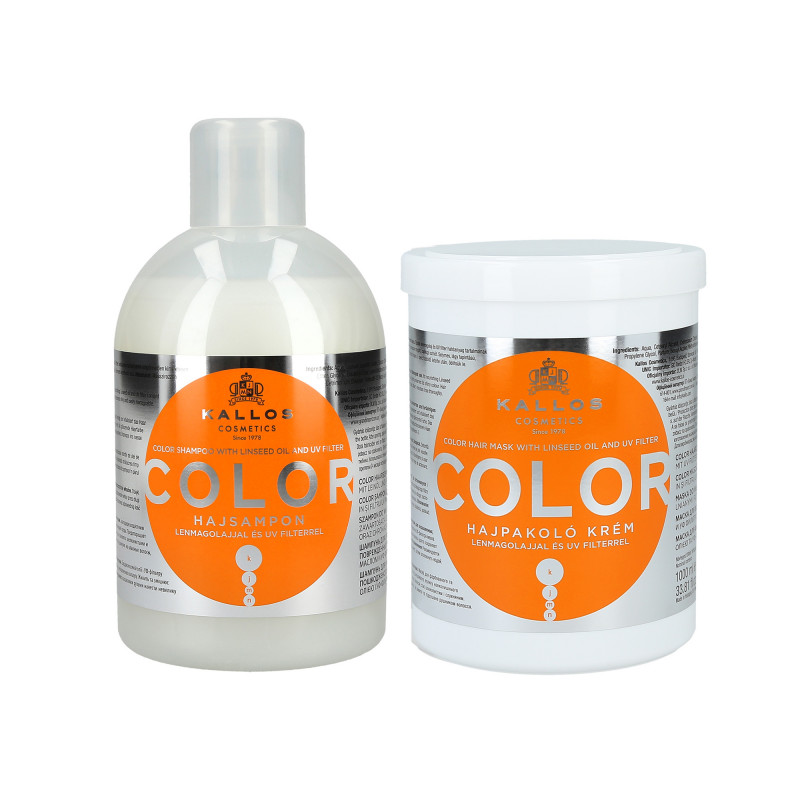 KALLOS KJMN Conjunto de cores para cabelos coloridos shampoo 1000ml + máscara 1000ml