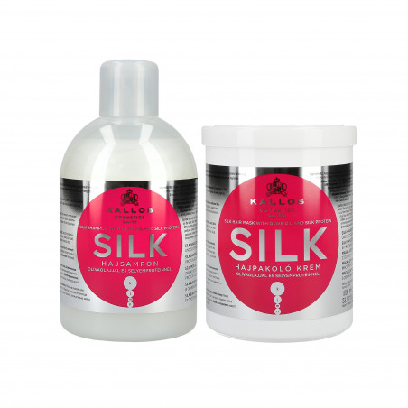 KALLOS KJMN Silk zestaw do włosów zniszczonych szampon 1000ml + maska 1000ml
