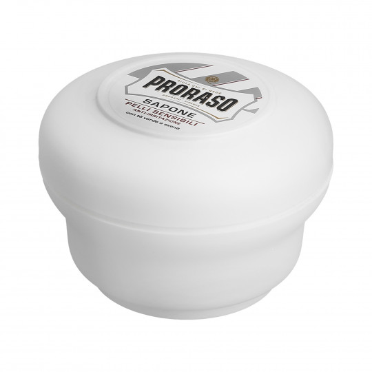 PRORASO WHITE Sabonete de barbear em cadinho prático para peles sensíveis, 150ml