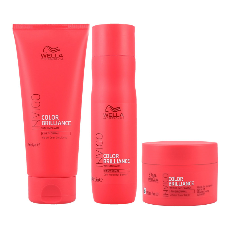 WELLA PROFESSIONALS INVIGO COLOR BRILLIANCE Zestaw do włosów cienkich szampon 250+odżywka 200+maska 150ml