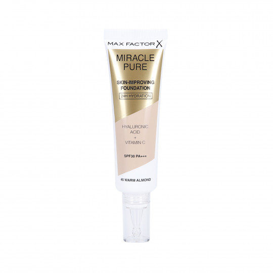 Base MAX FACTOR MIRACLE PURE SKIN melhorando a condição da pele 45 Amêndoa Quente 30ml