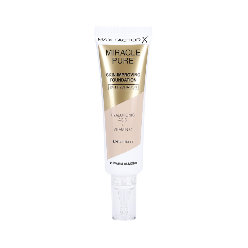 MAX FACTOR MIRACLE PURE SKIN Foundation forbedrer hudens tilstand 45 Varm mandel 30ml