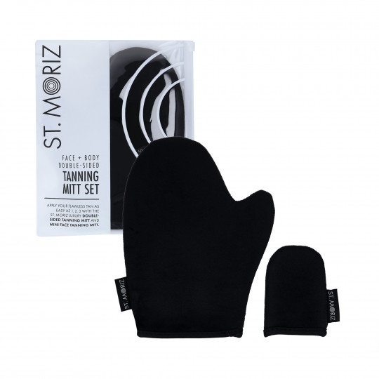ST.MORIZ Ein Handschuh-Set zum Auftragen eines Selbstbräuners auf Gesicht und Körper
