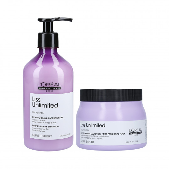 L'OREAL PROFESSIONNEL LISS UNLIMITED Conjunto alisador de cabelos Shampoo 500ml + Máscara 500ml