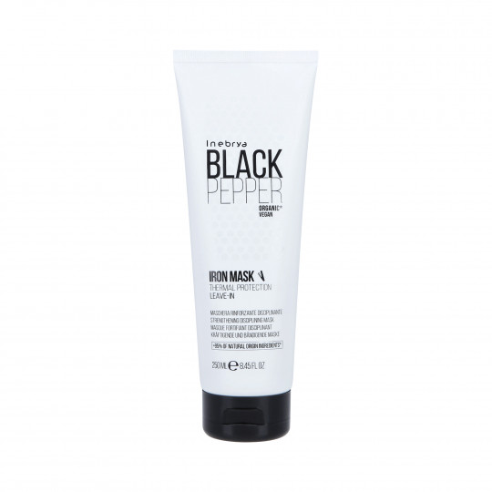 INEBRYA BLACK PEPPER IRON Thermoschützende , regenerierende Maske für trockenes Haar mit schwarzem Pfeffer ohne Ausspülen 250ml