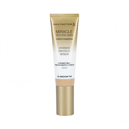 MAX FACTOR MIRACLE Second Skin Base de maquillaje facial hidratante SPF20 008 Medium Tan 30ml