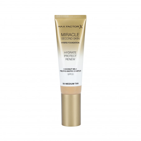 MAX FACTOR MIRACLE Second Skin Foundation SPF20 008 Medium Tan 30ml