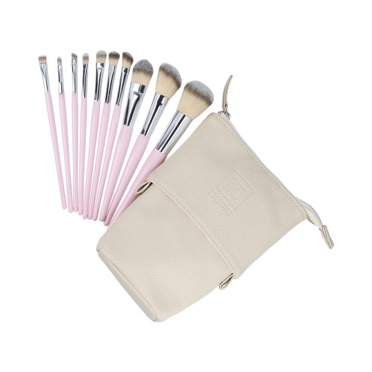 ilū basic Sæt med 10 makeupbørster + etui, Pink