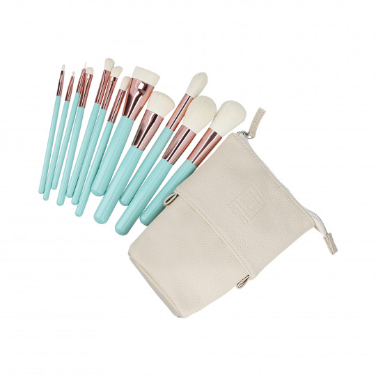 ilū basic Set de 12 pinceaux à maquillage + pochette, Turquoise