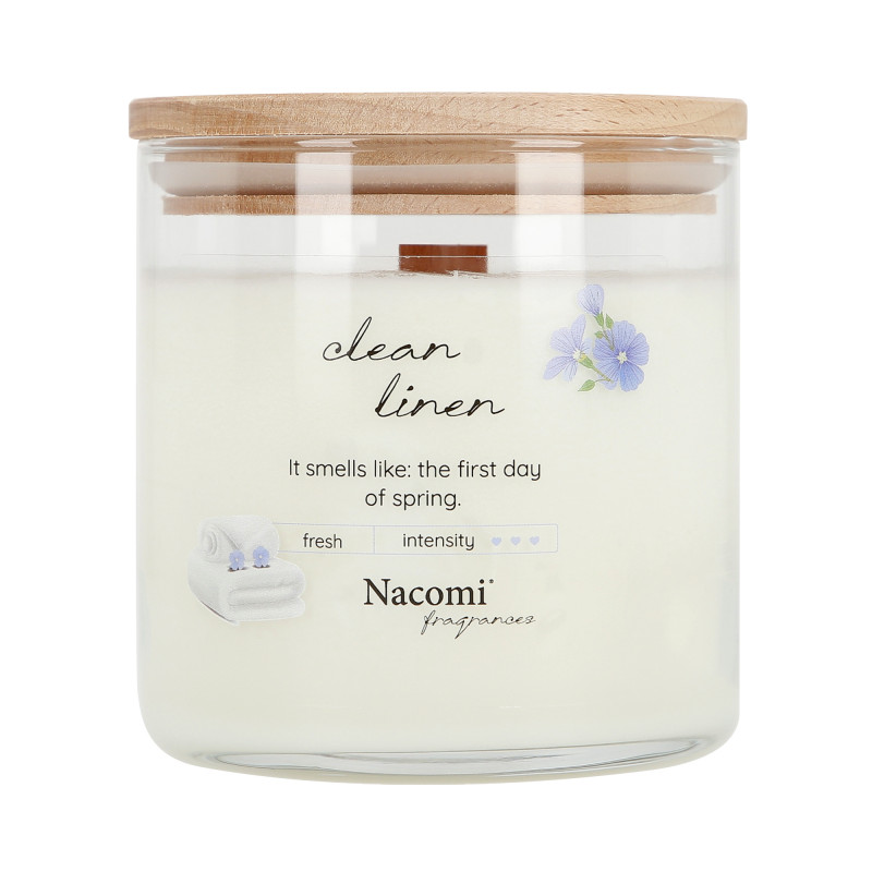 NACOMI Clean Linen соева ароматерапевтична свещ – с аромат на свеж лен 450гр