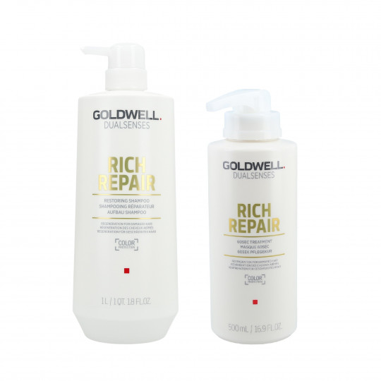 GOLDWELL Dualsenses Rich Repair Restoring Shampoo 1000ml + 60Sec Treatment 500ml Set 